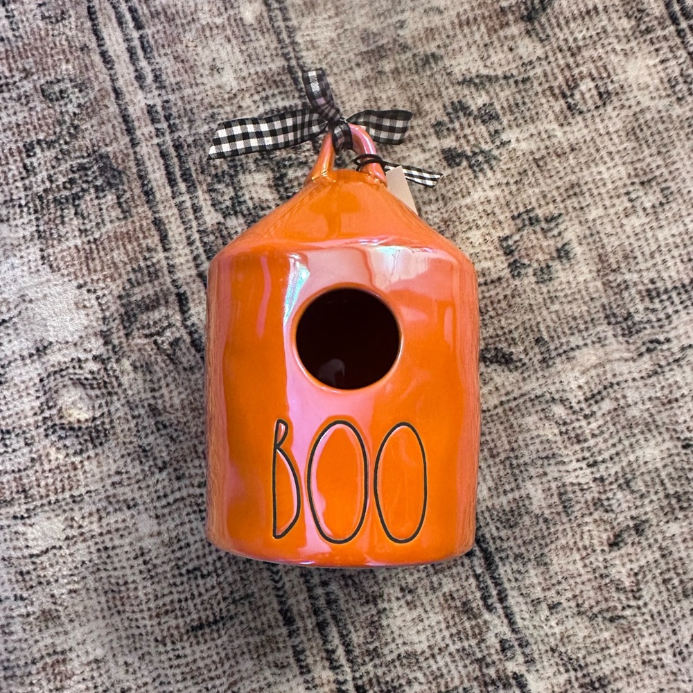 NWT Rae dunn iridescent orange boo birdhouse Halloween